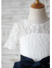 Ivory Lace Tulle Short Sleeves Heart Hole Back Knee Length Flower Girl Dress